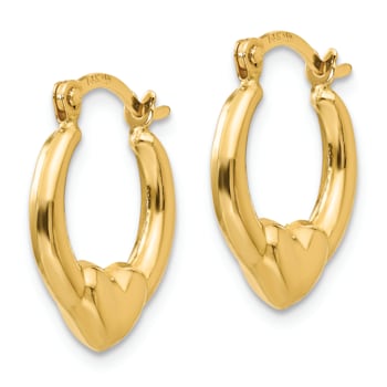 14K Yellow Gold Hollow Heart Hoop Earrings