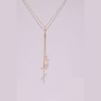 14K Yellow Gold Puffed Heart and Diamond-cut Cross Graduated Chain with
2-inch Extension Necklace