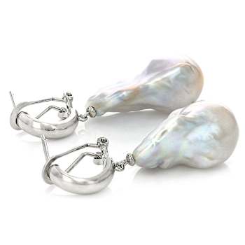 Large Freshwater Pearl Earrings In Sterling Silver