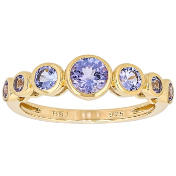 Blue Tanzanite Band Ring In 18K Gold Over Sterling Silver 0.94ctw