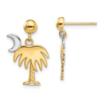 14k Two-tone Textured Charleston Palm Tree Moon Dangle Earrings