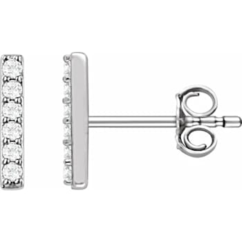 14K White Gold 0.10ctw Round White Lab-Grown Diamond Bar Design Stud Earrings