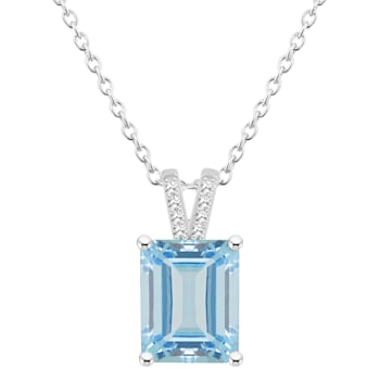 10x8mm Emerald Cut Sky Blue Topaz With Diamond Accents Rhodium Over
Sterling Silver Pendant w/ Chain