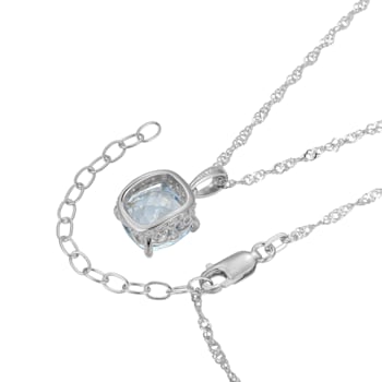 Lab Created Blue Spinel And Dia Simulant Platinum Over Silver March
Birthstone Pendant 3.79ctw