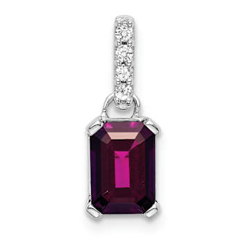 Rhodium Over 10k White Gold 1 ctw Rhodolite Garnet and Accent Diamond Pendant