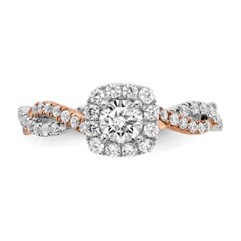 14K Two-tone Lab Grown Diamond Square Halo Engagement Ring 0.778ctw