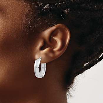 Rhodium Over 14k White Gold High Polished 1" Oval Hoop Earrings