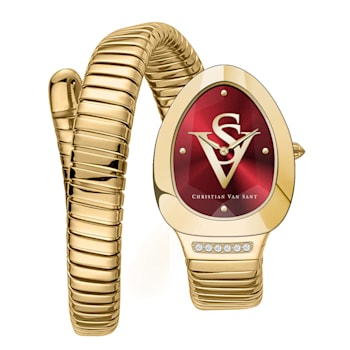 Christian Van Sant Women's Naga Red Dial, Yellow Stainless Steel Watch