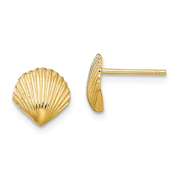 14k Yellow Gold 8mm Scallop Shell Stud Earrings