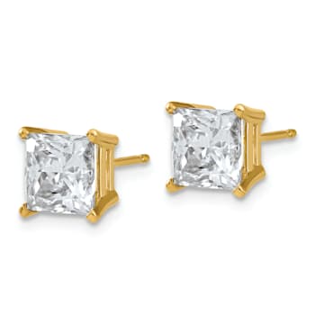 14K Yellow Gold 3ct. 6.5mm Princess D E F Pure Light Moissanite Earrings