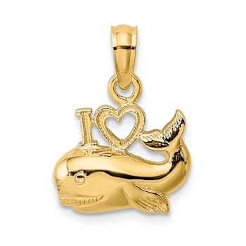 14k Yellow Gold 2D Polished and Textured I LOVE (HEART) Whale Charm