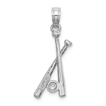 Rhodium Over 14k White Gold Polished and Textured Open-Back Bats and
Baseball Pendant
