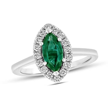 Emerald and Diamond Ring in 14k White Gold 1.37ctw