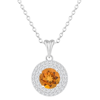 7mm Round Citrine And White Topaz Accent Rhodium Over Sterling Silver
Double Halo Pendant w/Chain