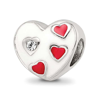 Sterling Silver Crystal and Enameled Heart with Hearts Bead
