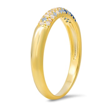 Blue And White Cubic Zirconia 14k Yellow Gold Over Sterling Silver Ring 0.21ctw