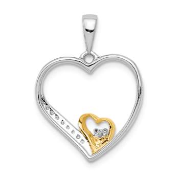 14k Yellow Gold and 14k White Gold Diamond Double Heart Pendant