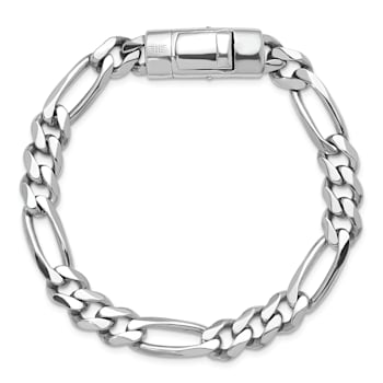 Rhodium Over Sterling Silver Polished 8.5mm Figaro 8 Inch Chain Bracelet
