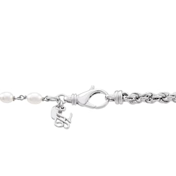 4-4.5mm Off-Round White Freshwater Pearl Sterling Silver Station Necklace