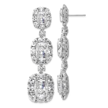 Rhodium Over Sterling Silver Fancy Cubic Zirconia Halo Cluster Post
Dangle Earrings
