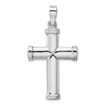 Rhodium Over 14k White Gold 3D Polished Stamping Cross Pendant