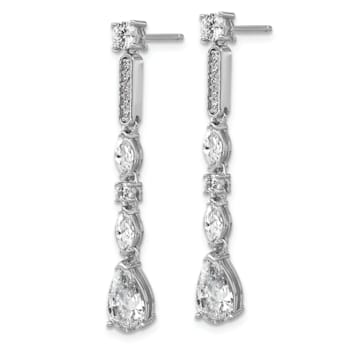 Rhodium Over Sterling Silver Polished Fancy Cubic Zirconia Drop Post
Dangle Earrings