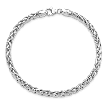 Rhodium Over 14K White Gold Polished 8.5-inch Wheat Chain Bracelet