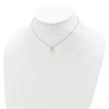 Rhodium Over Sterling Silver Pink Rice 6-7mm FWC Pearl Necklace