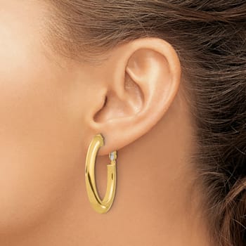 14k Yellow Gold Polished 1 7/16" Knife Edge Oval Hoop Earrings