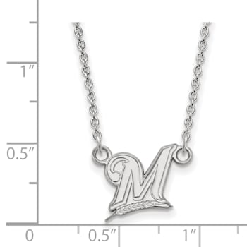Rhodium Over Sterling Silver MLB LogoArt Milwaukee Brewers Pendant Necklace