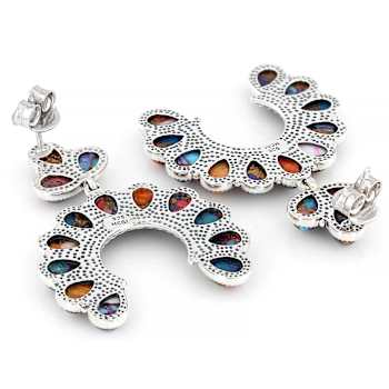 Blue Turquoise And Purple Spiny Oyster Shell Squash Blossom Earrings In
Sterling Silver 6x4mm