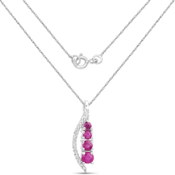 Natural Ruby And Diamond Necklace 14K White Gold Pendant with Chain Gift
For Women