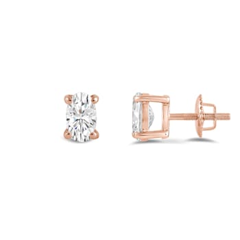White Cubic Zirconia 14k Rose Gold Studs With Velvet Gift Box 0.50ctw