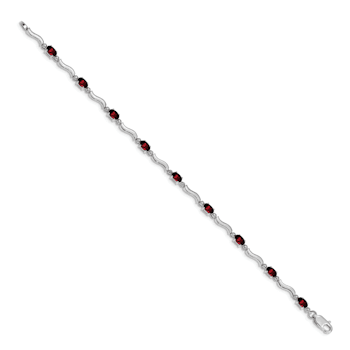 Rhodium Over 14k White Gold Fancy Diamond and Garnet Bracelet