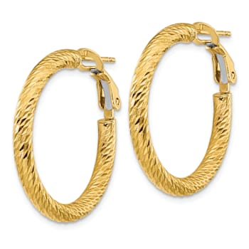14k Yellow Gold 1 1/16" Diamond-cut Round Hoop Earrings
