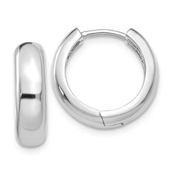 Rhodium Over 14k White Gold 9/16" Round Hinged Hoop Earrings