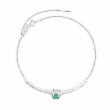 Oval Green Emerald and White Topaz Sterling Silver Bolo Tennis Bracelet