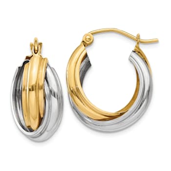 14k Yellow Gold and 14k White Gold Polished 3/8" Double Hoop Earrings