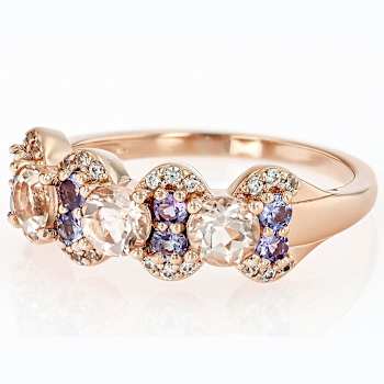 Morganite, Tanzanite And White Zircon Ring In 18K Rose Gold Over
Sterling Silver 1.09ctw