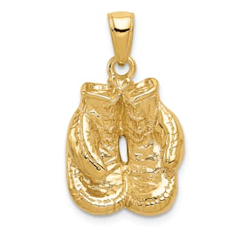 14k Yellow Gold Solid Polished Open-backed Boxing Gloves Pendant