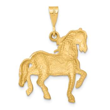 14k Yellow Gold Diamond-Cut and Brushed Horse Pendant