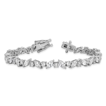 Rhodium Over Sterling Silver Polished Fancy Marquise Cubic Zirconia Bracelet