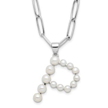 Rhodium Over Sterling Silver 3-5.5mm Freshwater Cultured Pearl LETTER P
18-inch Necklace