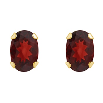 6x4mm Oval Garnet 10k Yellow Gold Stud Earrings