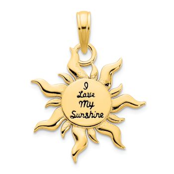 14k Yellow Gold Epoxy I Love My Sunshine Sun Pendant