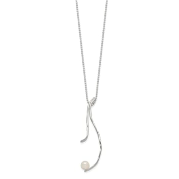 Sterling Silver Polished and Hammered Freshwater Cultured Pearl with
2-inch Extension Necklace