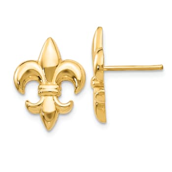 14k Yellow Gold Small Fleur-De-Lis Stud Earrings