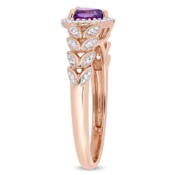 Amethyst and Diamond 10K Rose Gold Heart Ring 0.45ctw