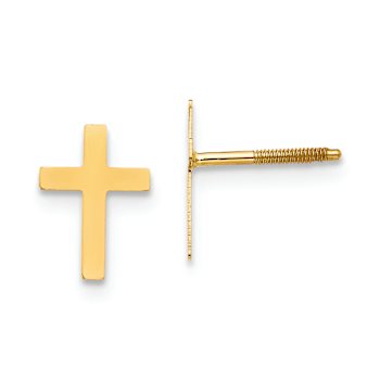 14k Yellow Gold Children's Cross Stud Earrings