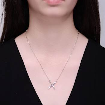 Initial X Mixed Cut CZ Pendant Necklace In Sterling Silver 18 Inch